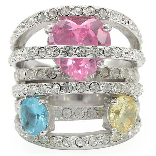 0W350 - Rhodium Brass Ring with AAA Grade CZ in Rose - Alamode - Flyclothing LLC