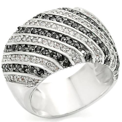 0W351 - Rhodium + Ruthenium Brass Ring with AAA Grade CZ  in Jet - Alamode