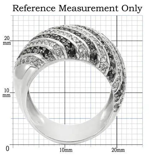 0W351 - Rhodium + Ruthenium Brass Ring with AAA Grade CZ in Jet - Alamode - Flyclothing LLC