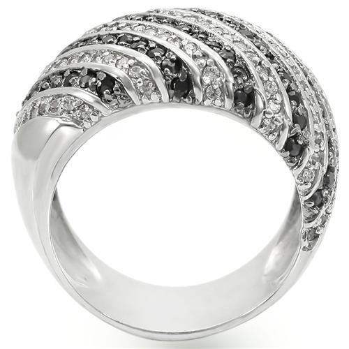 0W351 - Rhodium + Ruthenium Brass Ring with AAA Grade CZ in Jet - Alamode - Flyclothing LLC