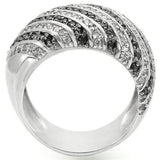 0W351 - Rhodium + Ruthenium Brass Ring with AAA Grade CZ  in Jet - Alamode