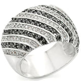 0W351 - Rhodium + Ruthenium Brass Ring with AAA Grade CZ  in Jet - Alamode