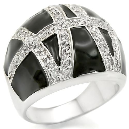 0W355 - Rhodium Brass Ring with AAA Grade CZ  in Clear - Alamode