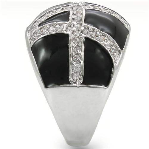 0W355 - Rhodium Brass Ring with AAA Grade CZ in Clear - Alamode - Flyclothing LLC