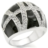 0W355 - Rhodium Brass Ring with AAA Grade CZ  in Clear - Alamode