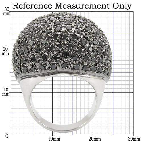 0W362 - Rhodium + Ruthenium Brass Ring with AAA Grade CZ in Jet - Alamode - Flyclothing LLC