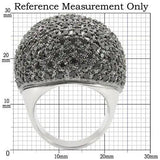 0W362 - Rhodium + Ruthenium Brass Ring with AAA Grade CZ  in Jet - Alamode