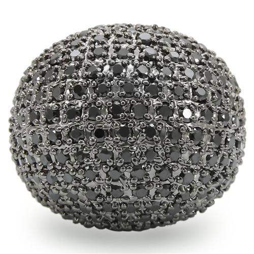0W362 - Rhodium + Ruthenium Brass Ring with AAA Grade CZ in Jet - Alamode - Flyclothing LLC