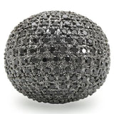 0W362 - Rhodium + Ruthenium Brass Ring with AAA Grade CZ  in Jet