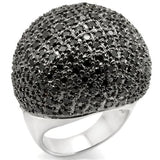 0W362 - Rhodium + Ruthenium Brass Ring with AAA Grade CZ  in Jet - Alamode