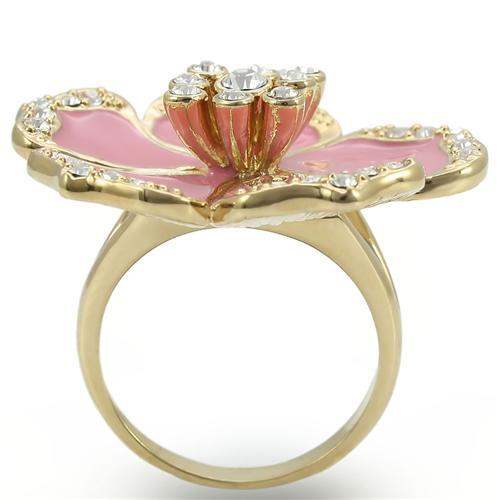 0W376 - Gold Brass Ring with Top Grade Crystal in Clear - Alamode - Flyclothing LLC