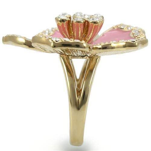 0W376 - Gold Brass Ring with Top Grade Crystal in Clear - Alamode - Flyclothing LLC