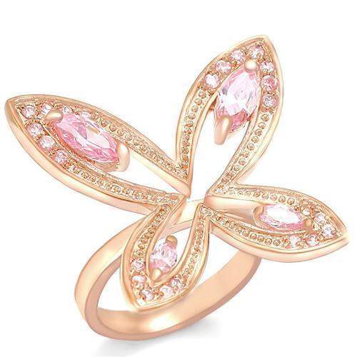0W381 - Rose Gold Brass Ring with AAA Grade CZ in Rose - Alamode - Flyclothing LLC