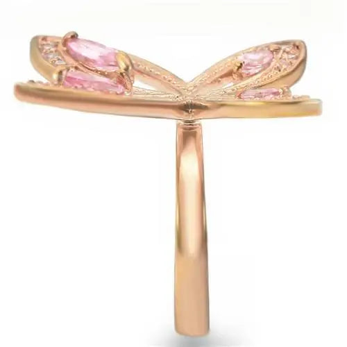 0W381 - Rose Gold Brass Ring with AAA Grade CZ in Rose - Alamode - Flyclothing LLC