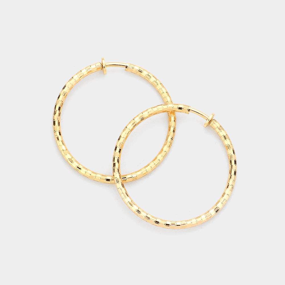 1.75 Inch Metal Hoop Clip On Earrings - Madeline Love - Flyclothing LLC