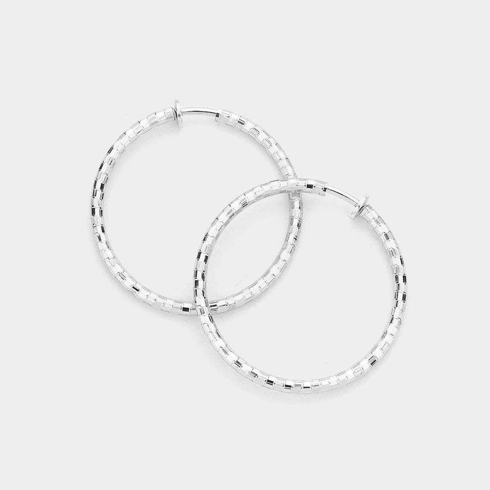 1.75 Inch Metal Hoop Clip On Earrings - Madeline Love - Flyclothing LLC