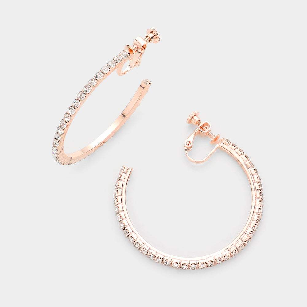 1.75 inch Rhinestone Hoop Clip on Earrings - Madeline Love - Flyclothing LLC