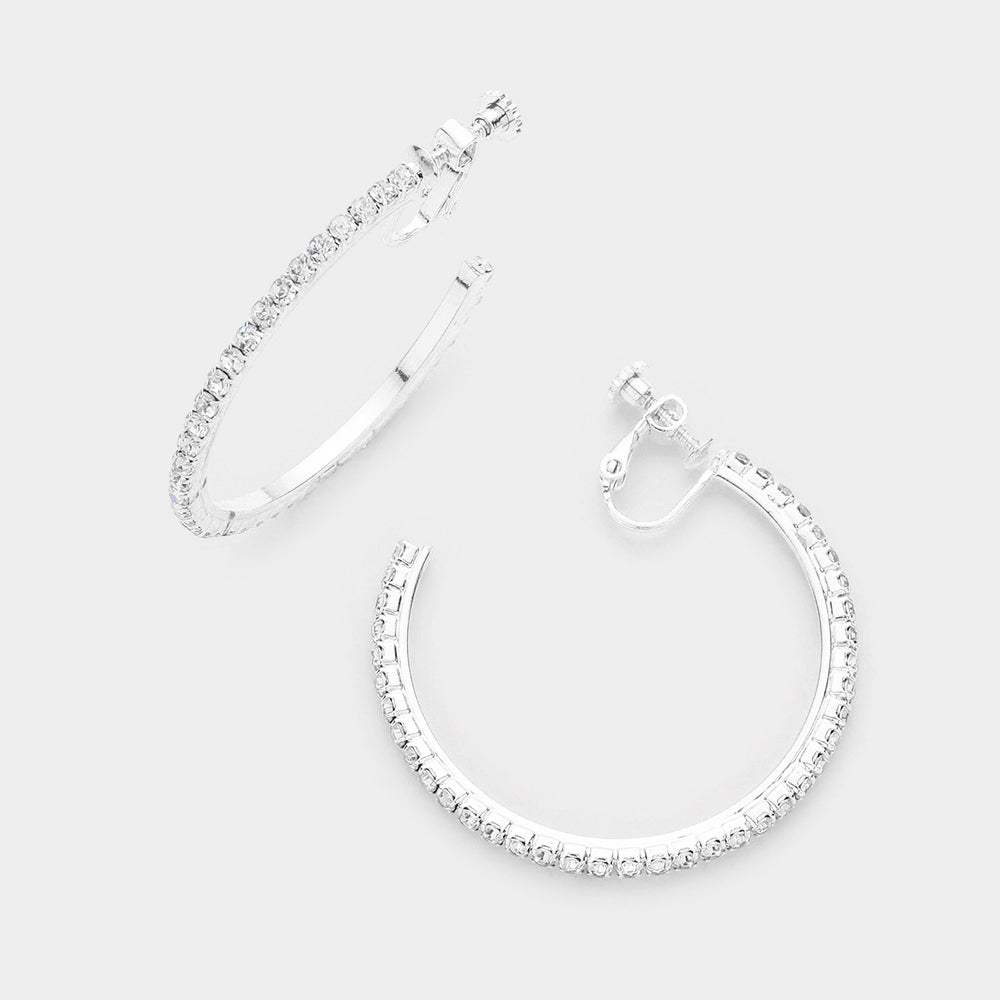 1.75 inch Rhinestone Hoop Clip on Earrings - Madeline Love - Flyclothing LLC