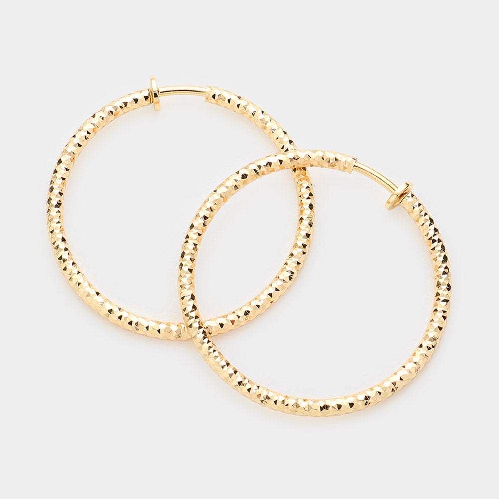 1.75" Textured Metal Hoop Clip on Earrings - Madeline Love - Flyclothing LLC