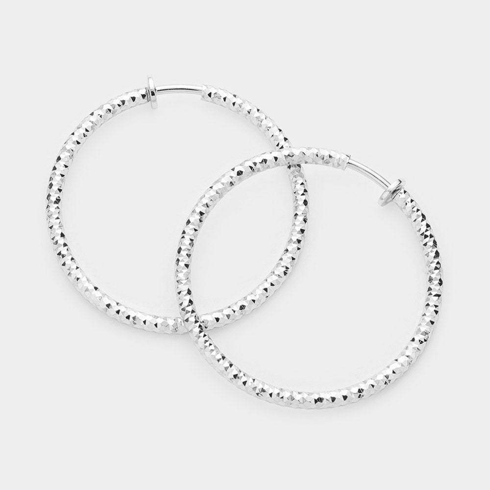1.75" Textured Metal Hoop Clip on Earrings - Madeline Love - Flyclothing LLC