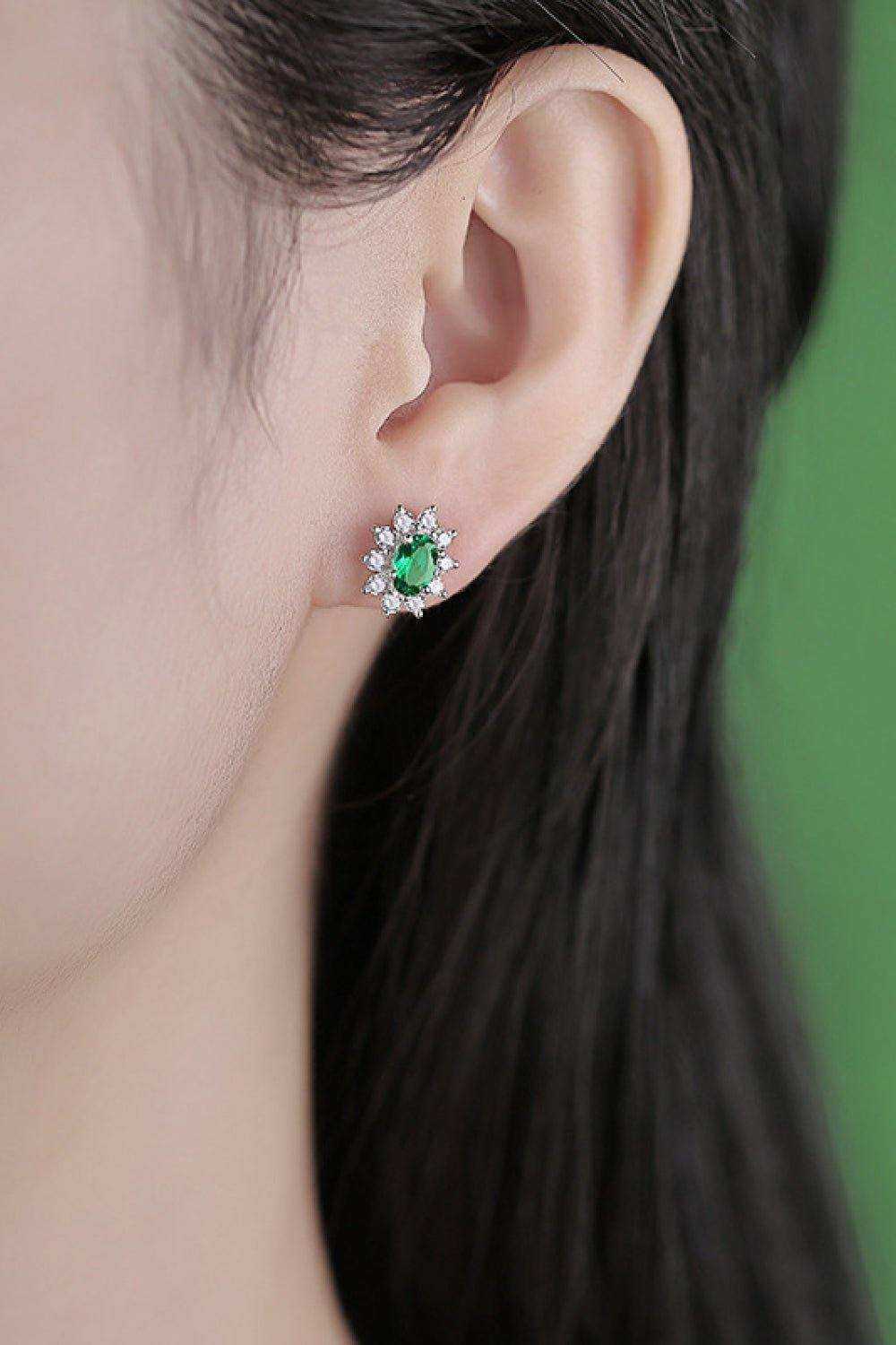 1 Carat Lab-Grown Emerald Stud Earrings - Trendsi - Flyclothing LLC