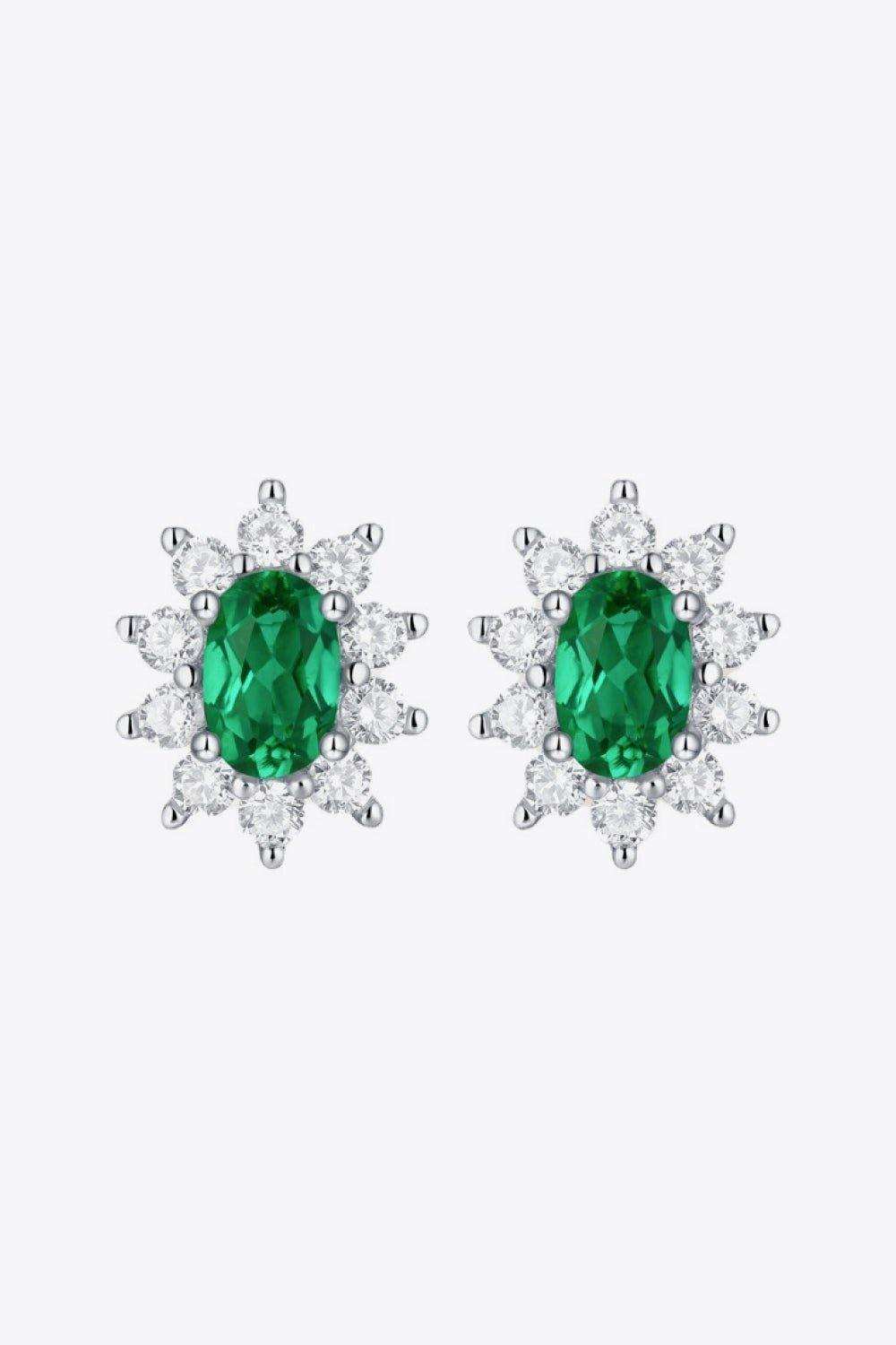 1 Carat Lab-Grown Emerald Stud Earrings - Trendsi - Flyclothing LLC