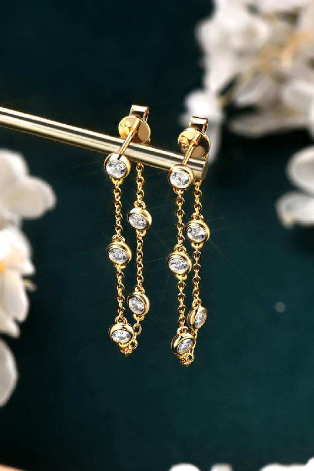 1 Carat Moissanite 925 Sterling Silver Chain Earrings - Trendsi - Flyclothing LLC