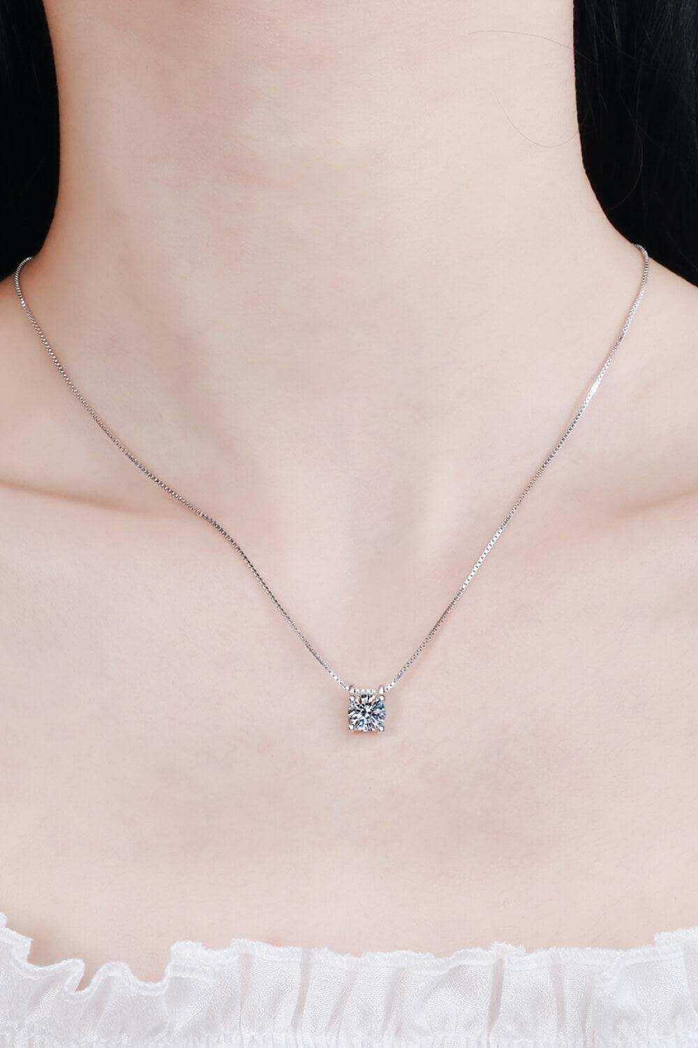 1 Carat Moissanite 925 Sterling Silver Chain Necklace - Trendsi - Flyclothing LLC