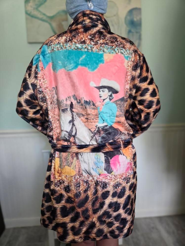 Baha Ranch Retro Pop Western Leopard Cowgirl Robe - Baha Ranch Western Wear - Flyclothing LLC