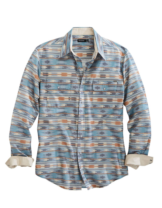 Tin Haul Mens Long Sleeve Snap Ghost Aztec Western Shirt