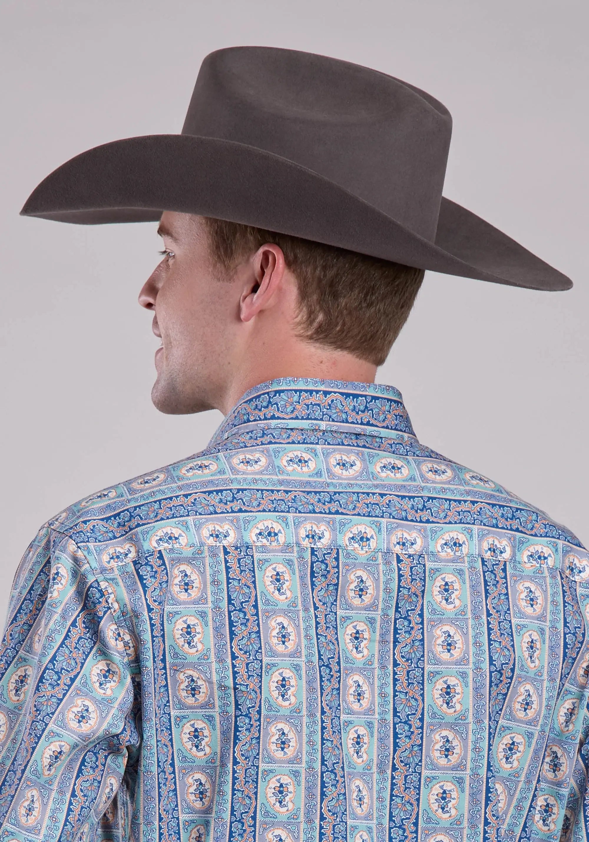 Mens Long Sleeve Snap Vintage Wallpaper Print Western Shirt - Tin Haul - Flyclothing LLC