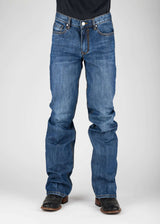 Tin Haul Mens Angle Embroidered Back Pocket Medium Wash Button Jeans - Tin Haul - Flyclothing LLC