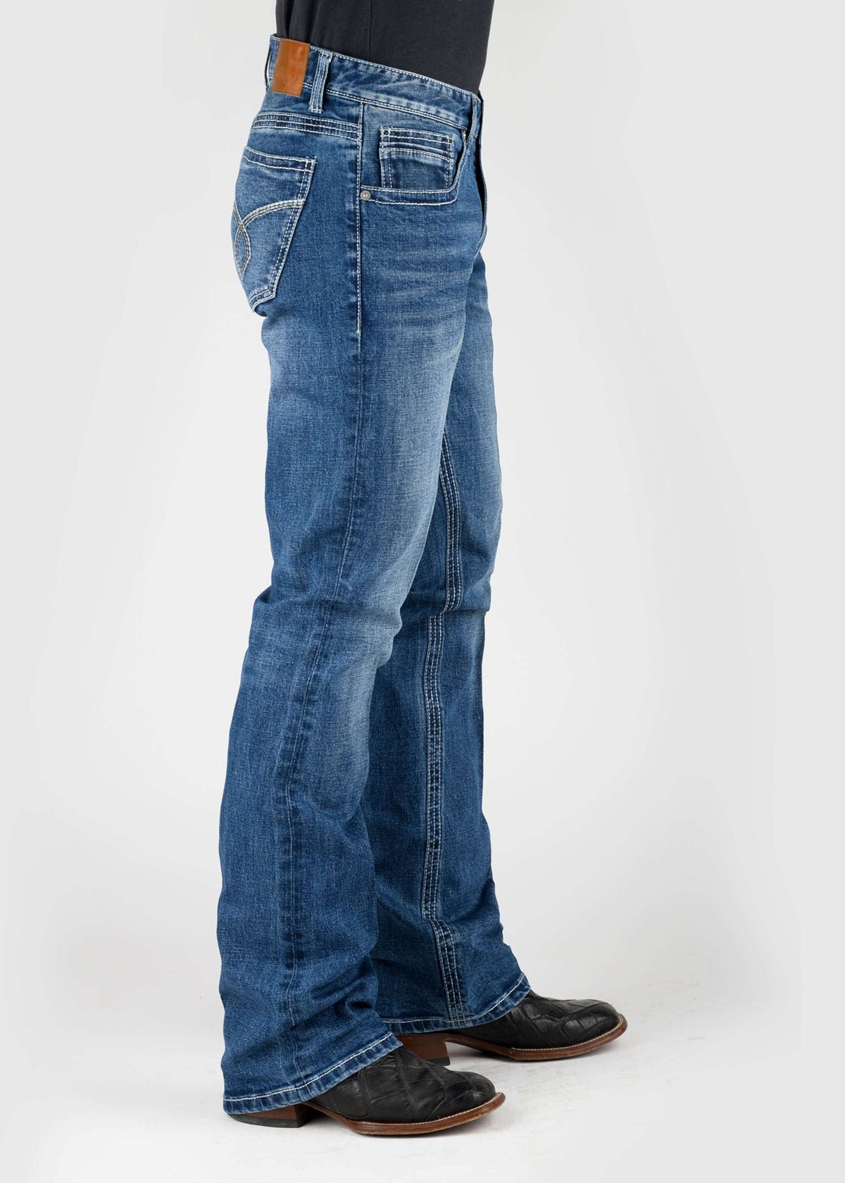 Tin Haul Mens Diamond Emb Back Pocket Medium Wash Jeans Button Jea - Tin Haul - Flyclothing LLC