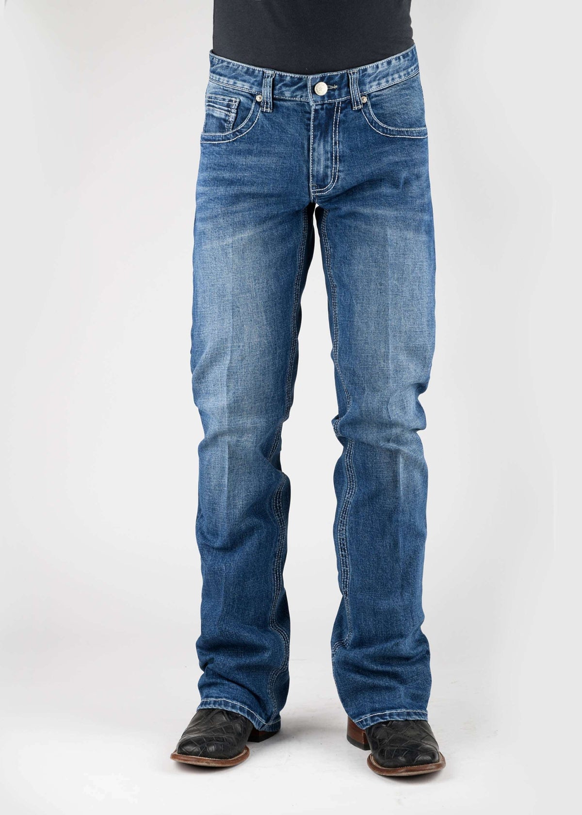 Tin Haul Mens Diamond Emb Back Pocket Medium Wash Jeans Button Jea - Tin Haul - Flyclothing LLC
