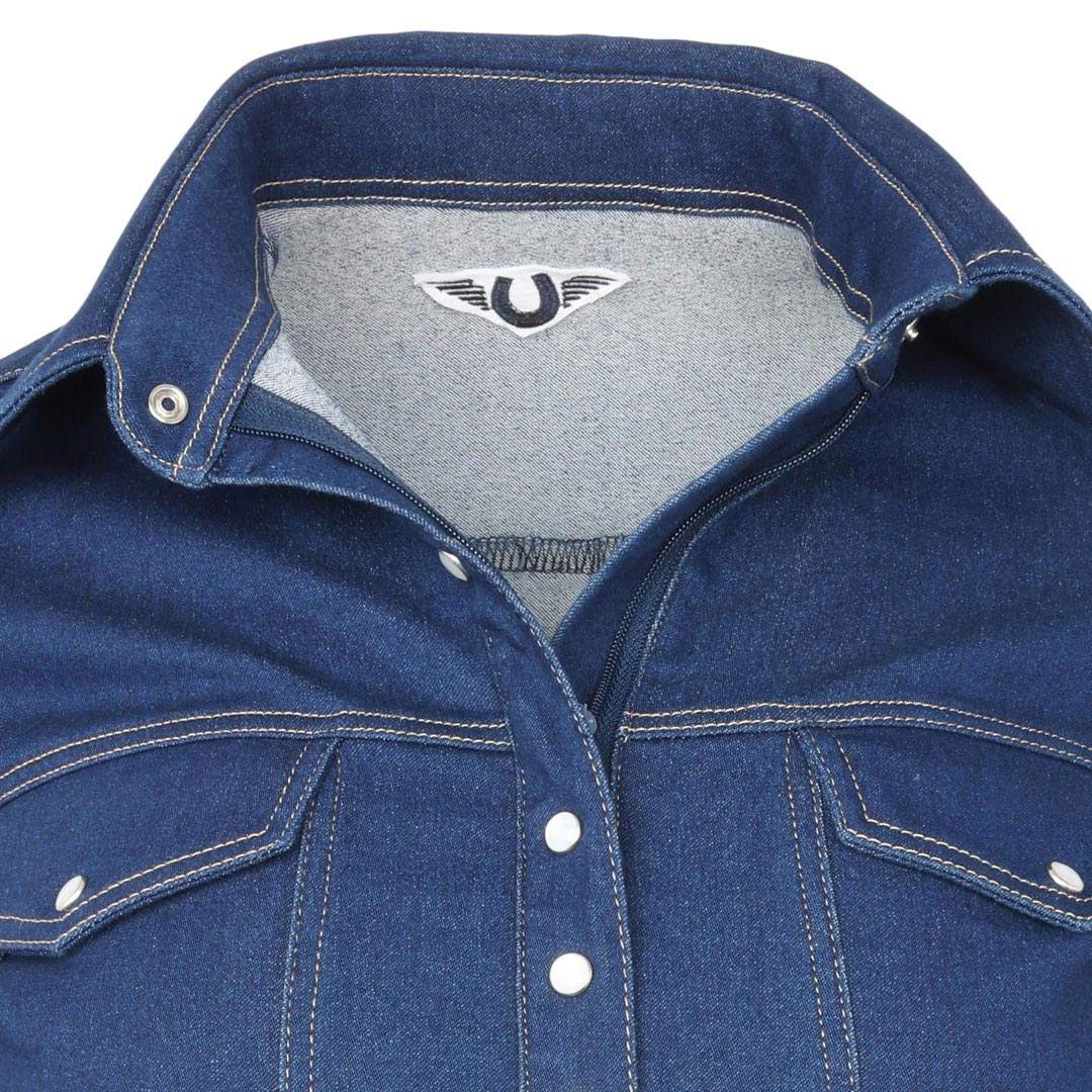 TuffRider Cody Ladies Western Denim Shirt with Covered Zip Closure and Decorative Pearl Snaps - Breeches.com - Flyclothing LLC