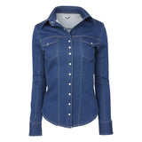 TuffRider Cody Ladies Western Denim Shirt with Covered Zip Closure and Decorative Pearl Snaps - Breeches.com - Flyclothing LLC