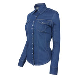 TuffRider Cody Ladies Western Denim Shirt with Covered Zip Closure and Decorative Pearl Snaps - Breeches.com - Flyclothing LLC