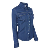 TuffRider Cody Ladies Western Denim Shirt with Covered Zip Closure and Decorative Pearl Snaps - Breeches.com - Flyclothing LLC