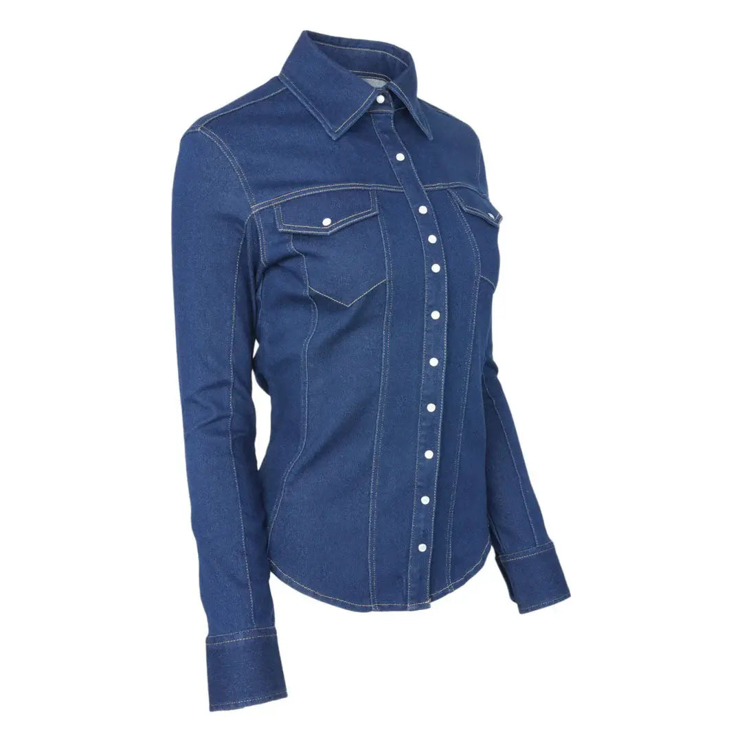 TuffRider Cody Ladies Western Denim Shirt with Covered Zip Closure and Decorative Pearl Snaps - Breeches.com - Flyclothing LLC