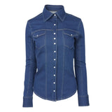 TuffRider Cody Ladies Western Denim Shirt with Covered Zip Closure and Decorative Pearl Snaps - Breeches.com - Flyclothing LLC