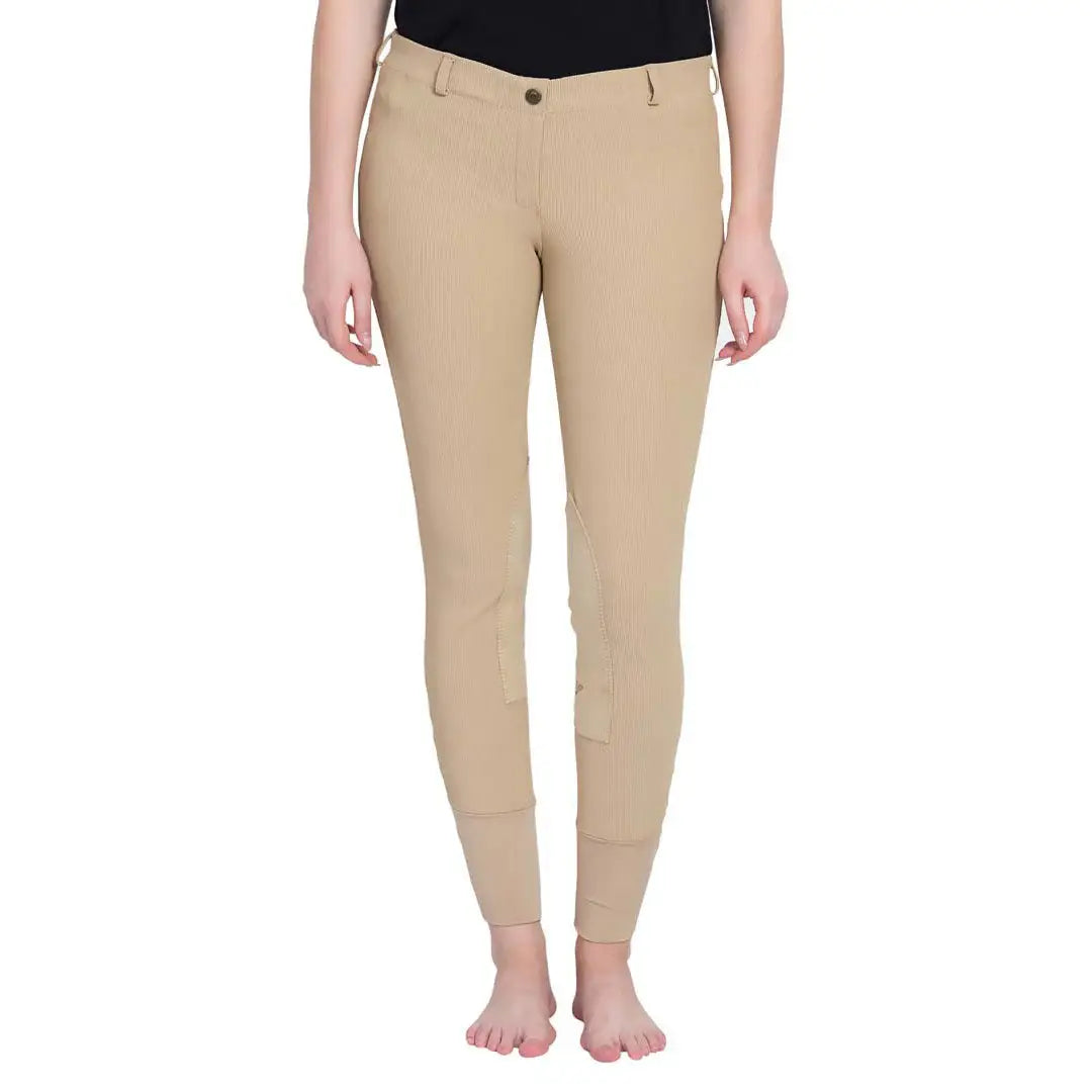 TuffRider Ladies Ribb Lowrise Pull-On Knee Patch Breeches - Breeches.com - Flyclothing LLC
