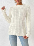 Cable-Knit Round Neck Long Sleeve Sweater - Trendsi - Flyclothing LLC
