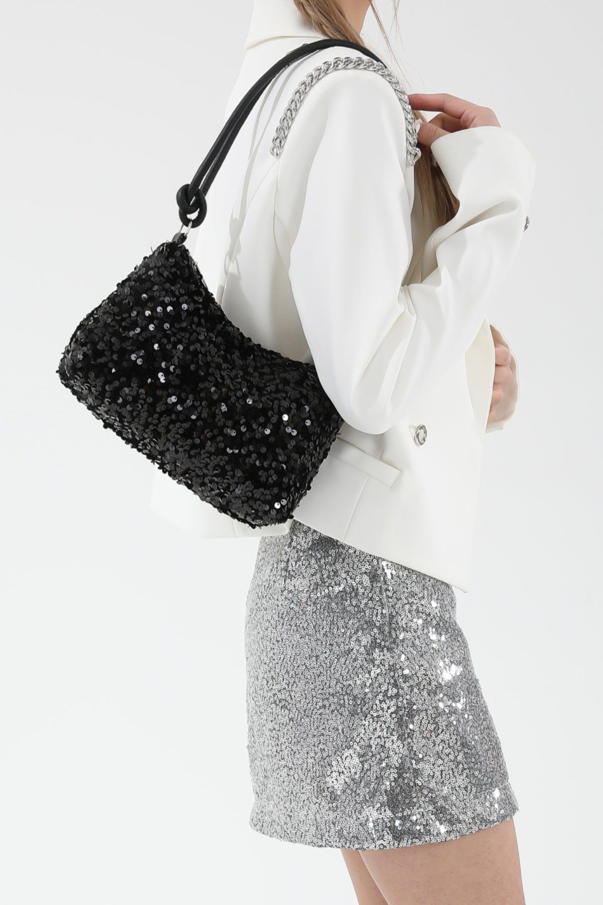Sequin Double Strap Shoulder Bag - Trendsi