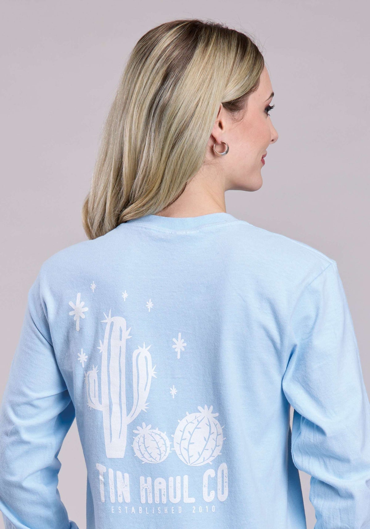 Tin Haul Womens Cactus And Stars Screen Print Long Sleeve Pullover Western