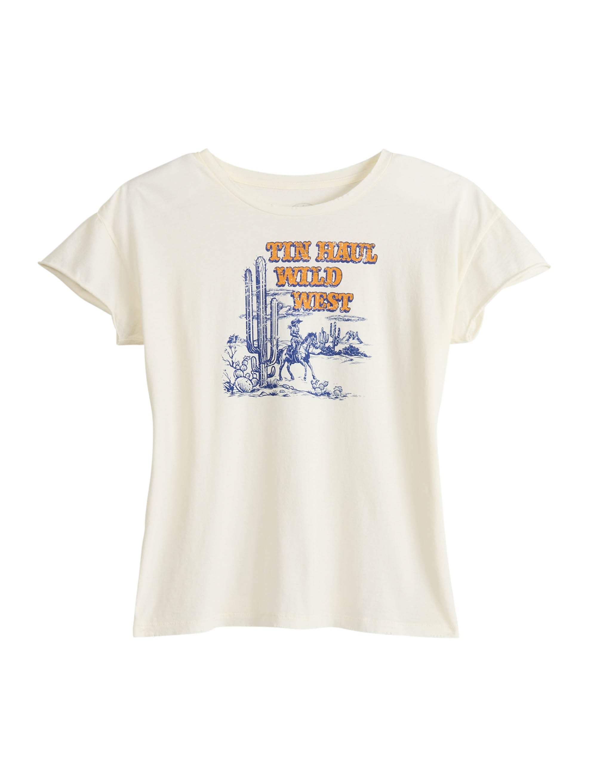 Tin Haul Womens Short Sleeve Tin Haul Wild Wild West Screen Print T Shirt With Garment Wash Distress Destruction - TIN HAUL - Flyclothing LLC