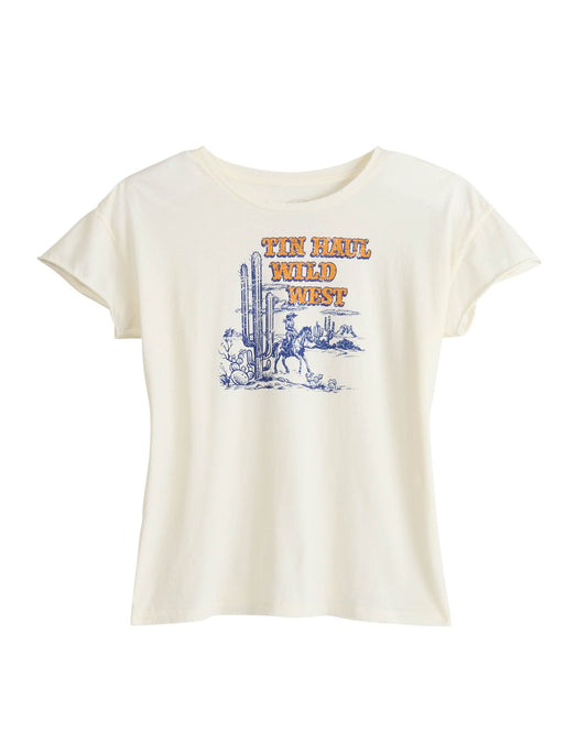 Tin Haul Womens Short Sleeve Tin Haul Wild Wild West Screen Print T Shirt With Garment Wash Distress Destruction - TIN HAUL
