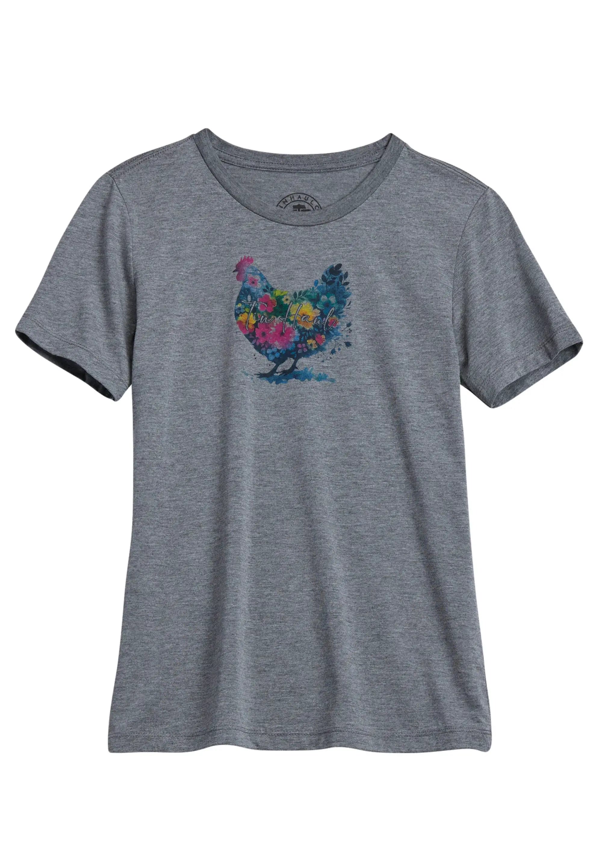 Womens Tin Haul Chicken With Flowers Short Sleeve Pullover Western Shirt - Tin Haul - Flyclothing LLC