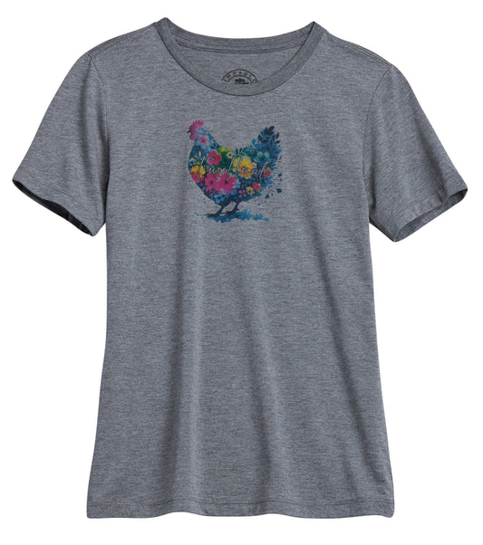 Womens Tin Haul Chicken With Flowers Short Sleeve Pullover Western Shirt