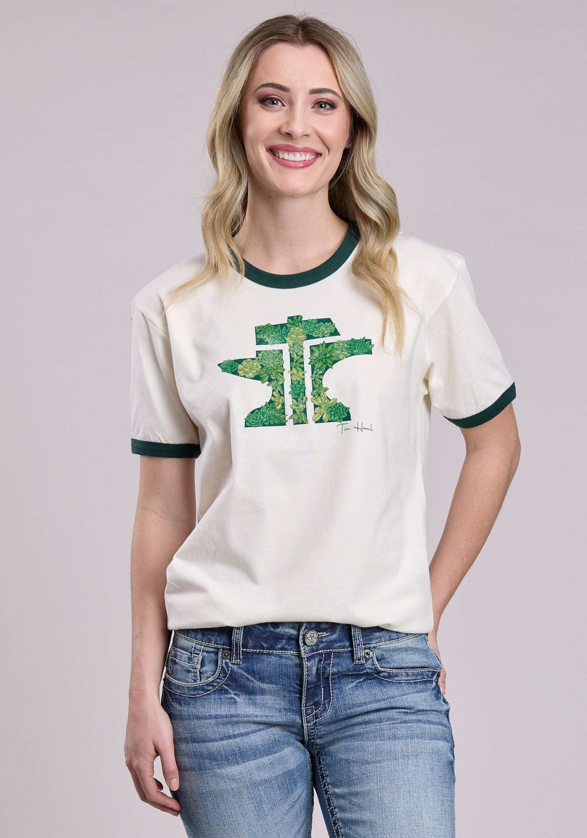Tin Haul Womens Succulents In Anvil And Hammer Short Sleeve Pullover Wester - Tin Haul - Flyclothing LLC