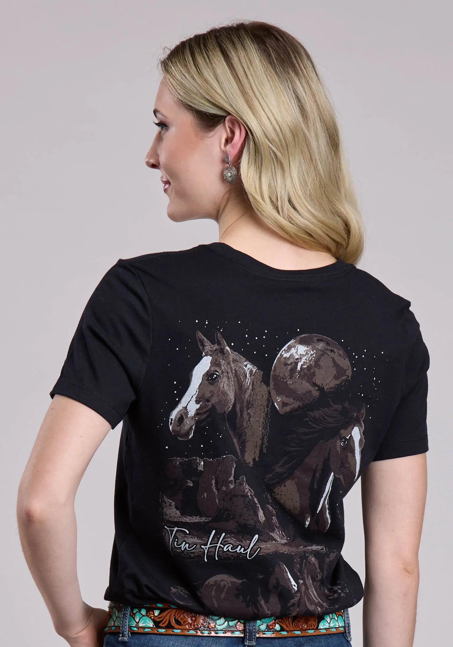 Womens Tin Haul Running Horses Collage On Bac Short Sleeve Pullover Western - Tin Haul - Flyclothing LLC